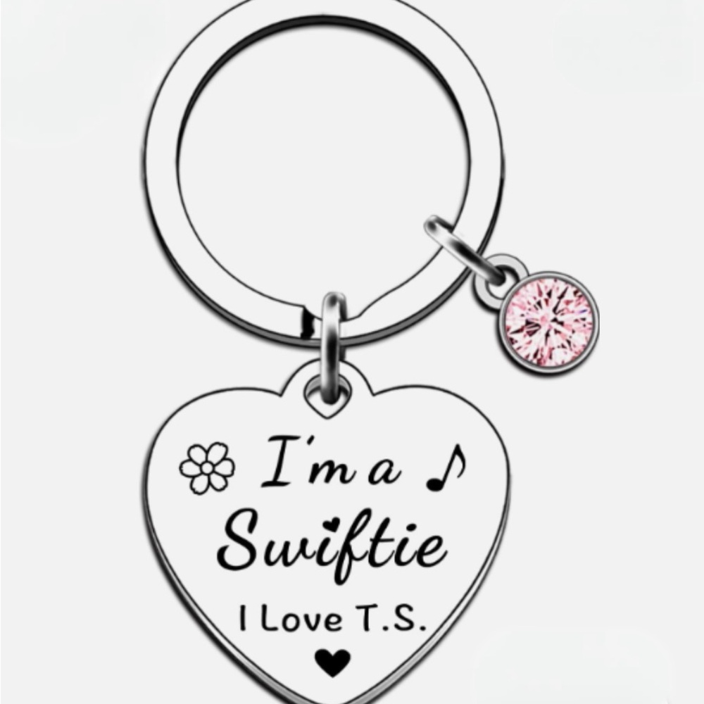 Heart-Shaped Swiftie Keychain with Pink Charm